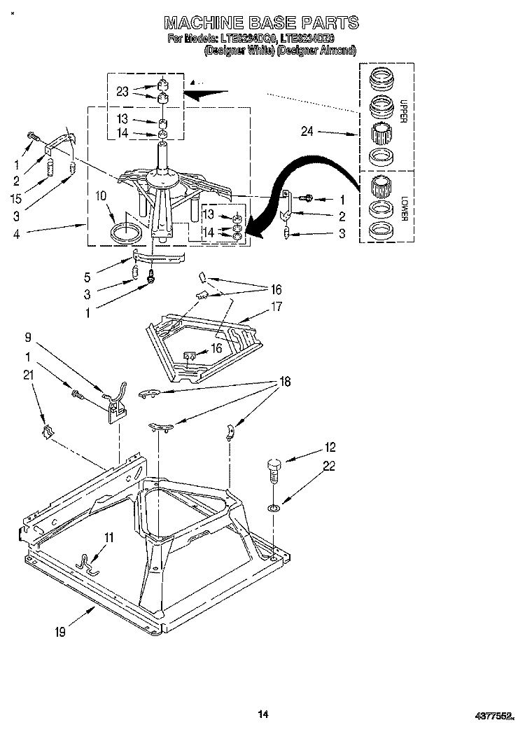 MACHINE BASE Diagram and Parts List for LTE6234DQ0  Whirlpool Washer Dryer Combo
