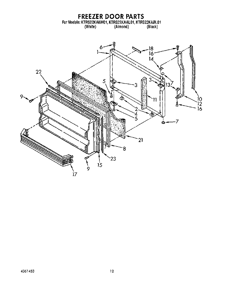 FREEZER DOOR Diagram and Parts List for KTRS22KAAL01  KitchenAid Refrigerator