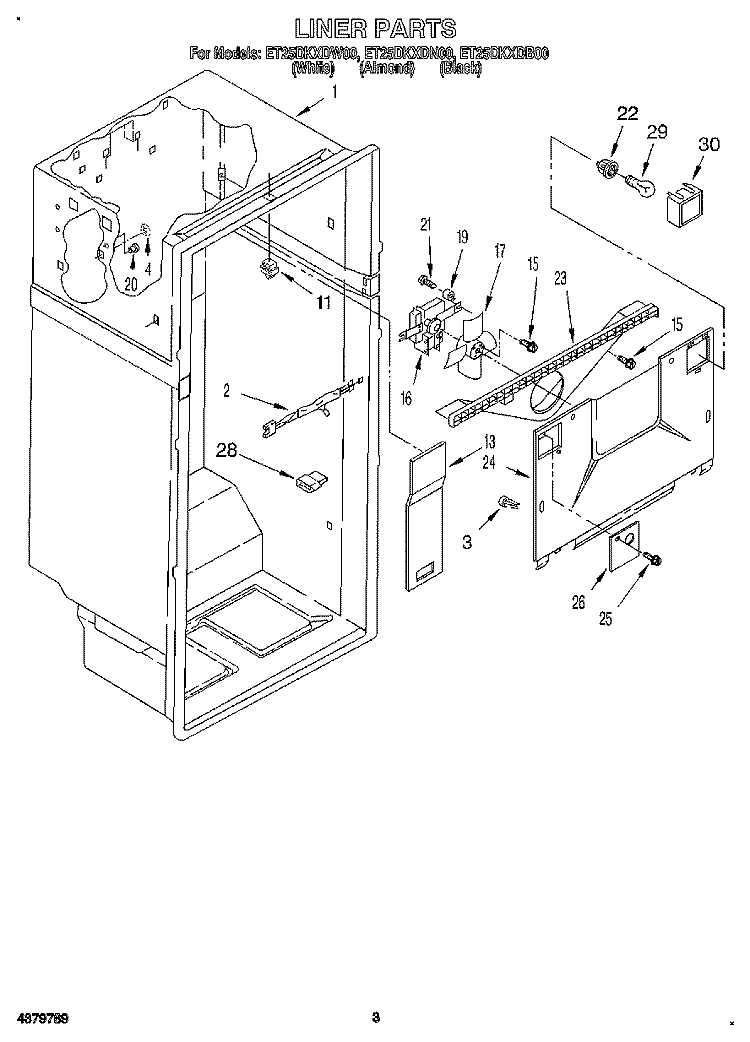 LINER Diagram and Parts List for ET25DKXDW00  Whirlpool Refrigerator