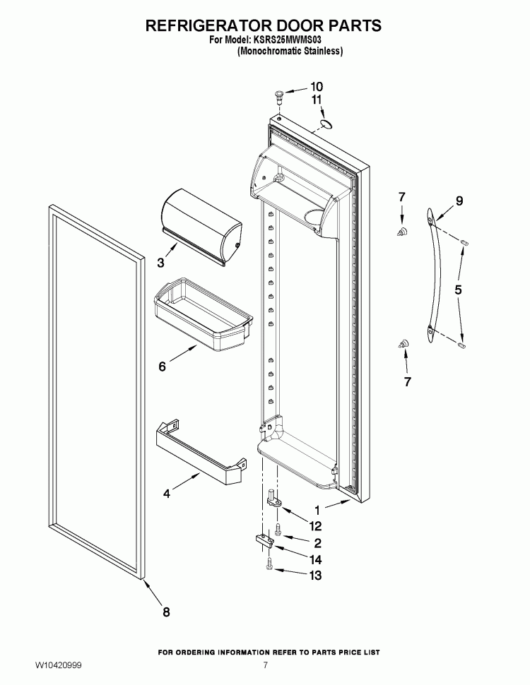 REFRIGERATOR DOOR PARTS Diagram and Parts List for KSRS25MWMS03  KitchenAid Refrigerator