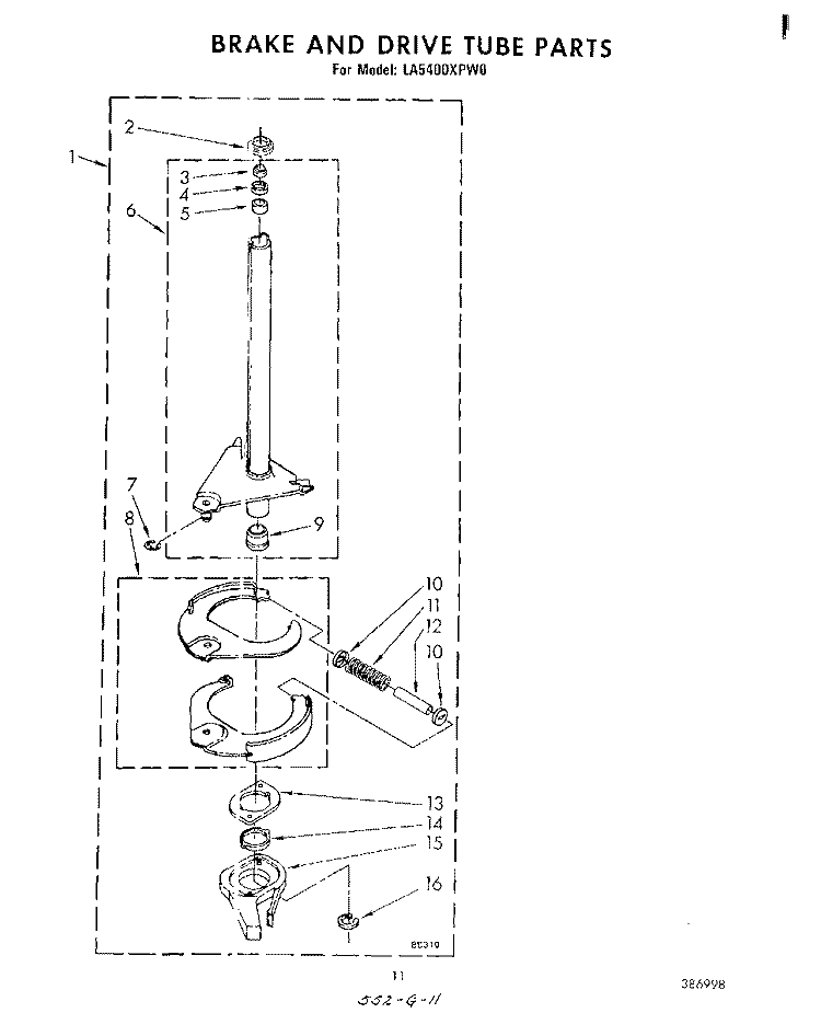 BRAKE AND DRIVE TUBE Diagram and Parts List for LA5400XPW0  Whirlpool Washer