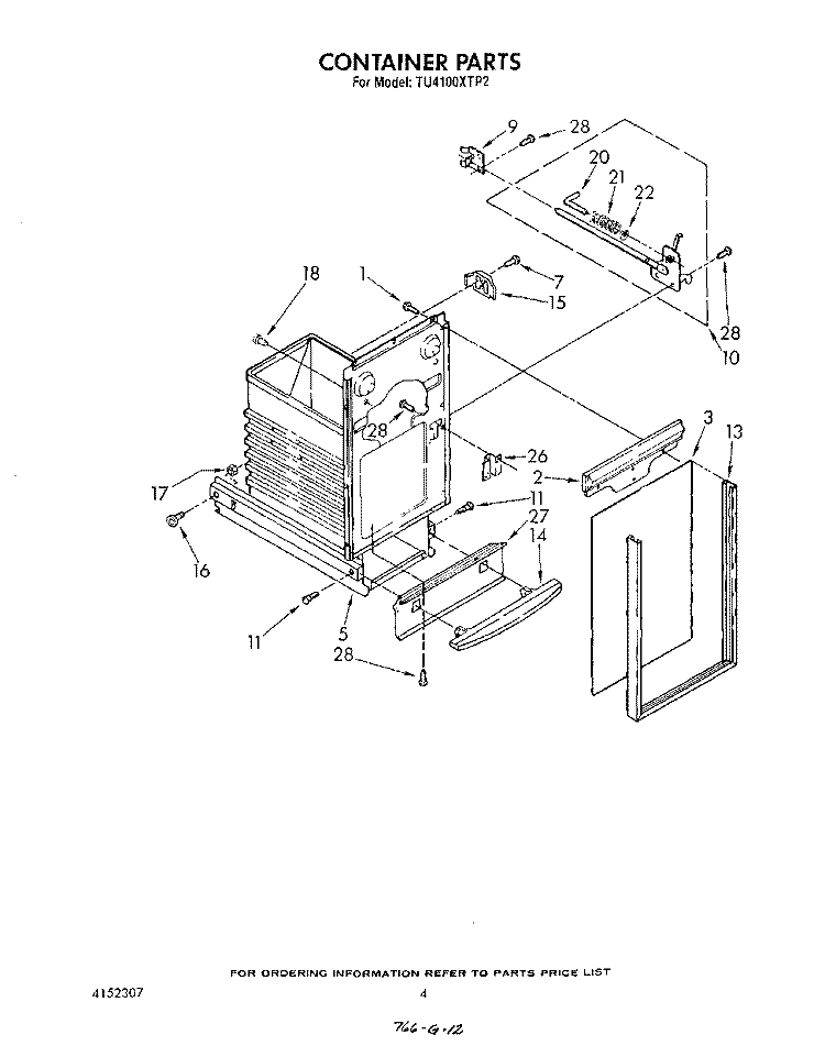 CONTAINER Diagram and Parts List for TU4100XTP2  Whirlpool Trash Compactor