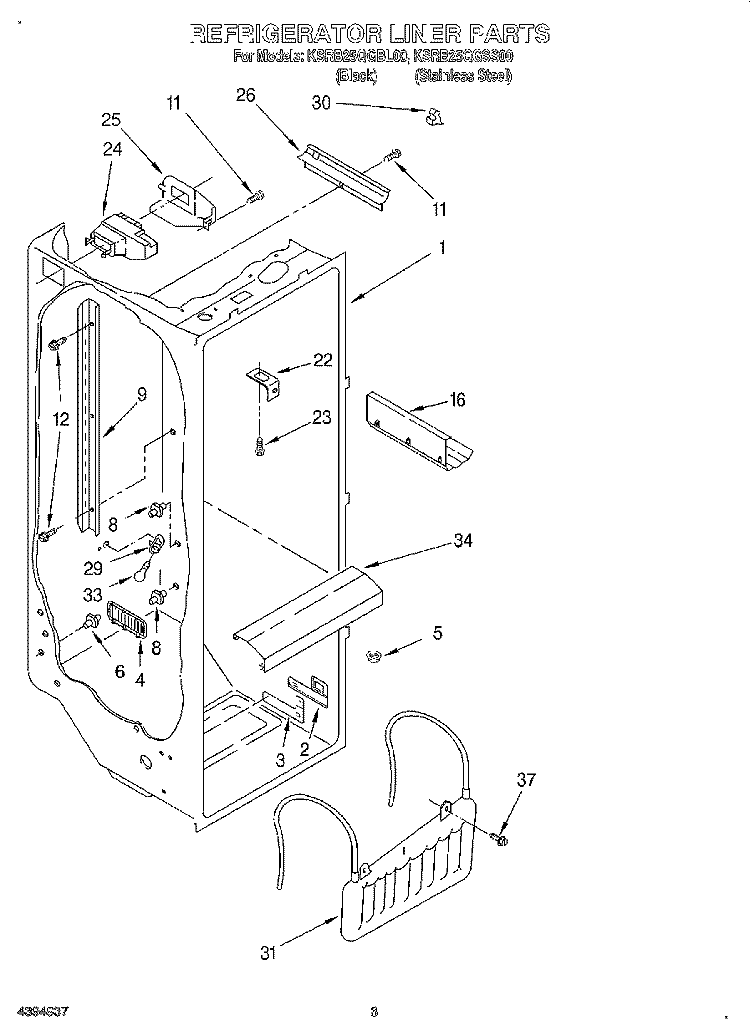 REFRIGERATOR LINER Diagram and Parts List for KSRB25QGBL00  KitchenAid Refrigerator