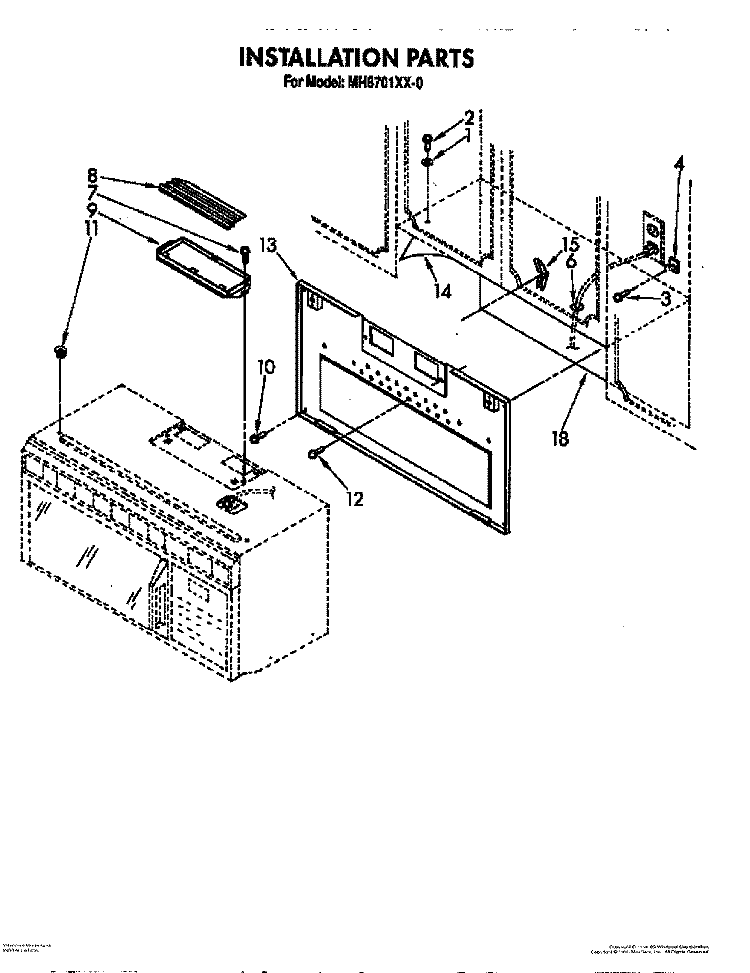 INSTALLATION Diagram and Parts List for MH6701XX0  Whirlpool Microwave