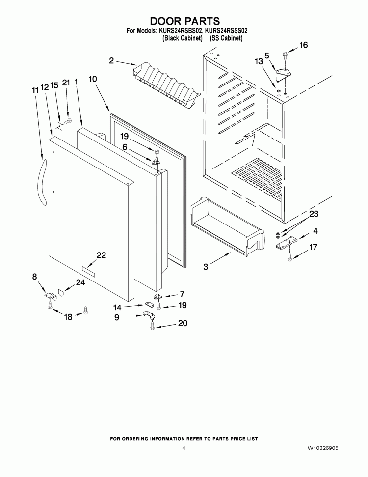 DOOR PARTS Diagram and Parts List for KURS24RSBS02  KitchenAid Refrigerator