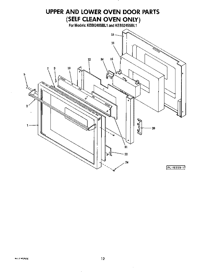UPPER AND LOWER OVEN DOOR , LIT/OPTIONAL Diagram and Parts List for KEBI240SBL1  KitchenAid Wall Oven