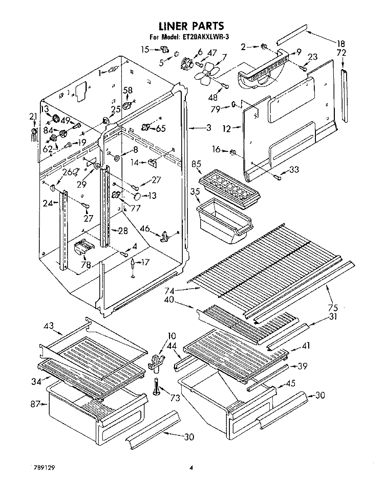 LINER Diagram and Parts List for ET20AKXLWR3  Whirlpool Refrigerator