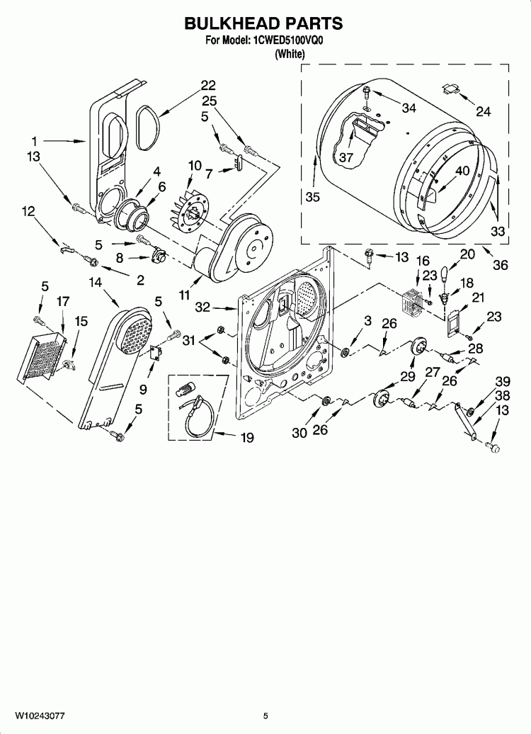 BULKHEAD PARTS, OPTIONAL PARTS (NOT INCLUDED) Diagram and Parts List for 1CWED5100VQ0  Whirlpool Dryer