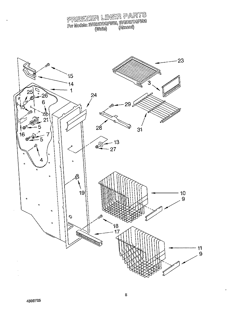 FREEZER LINER Diagram and Parts List for 2VGD27DQFW00  Whirlpool Refrigerator