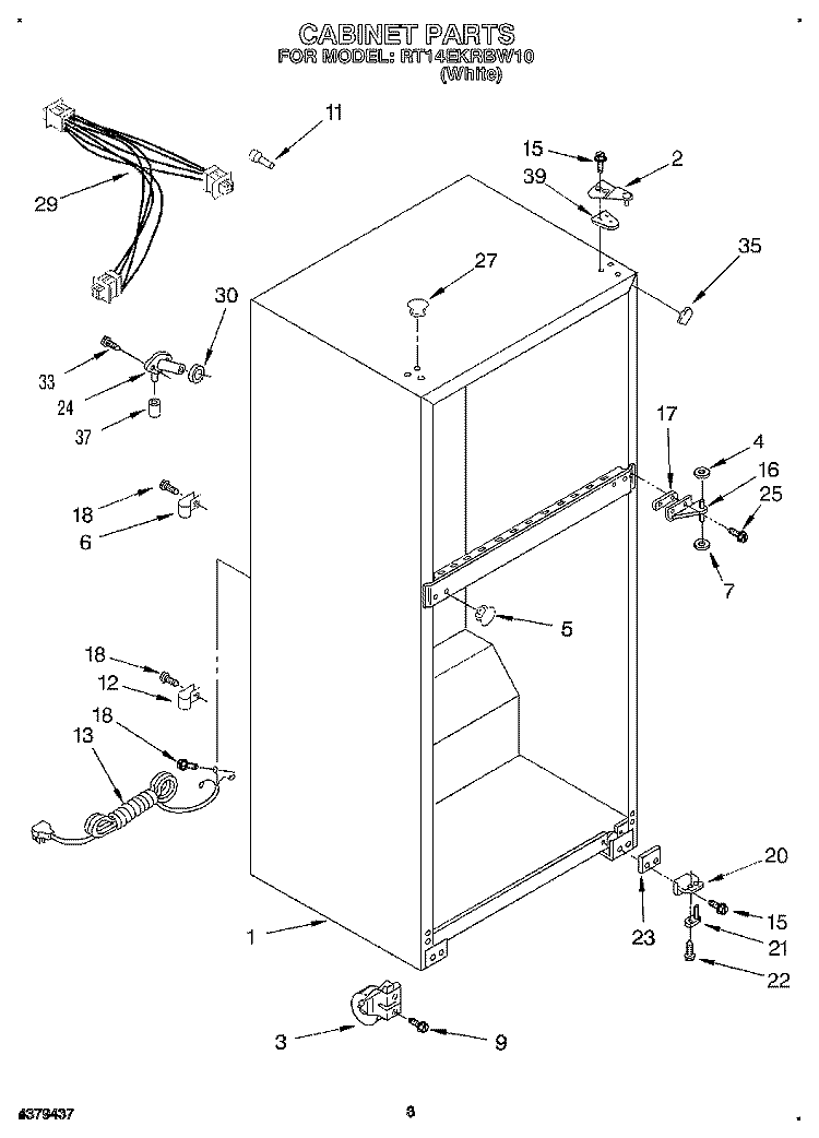 CABINET Diagram and Parts List for RT14EKRBW10  Roper Refrigerator