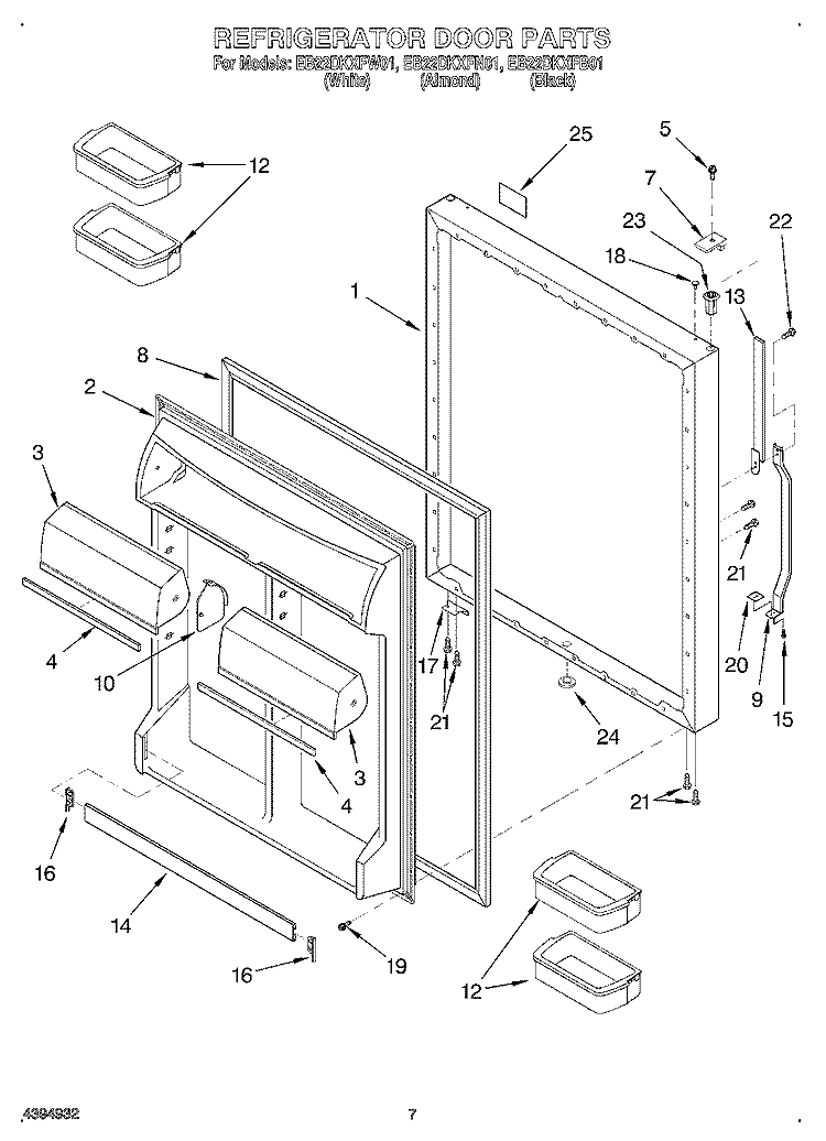 REFRIGERATOR DOOR Diagram and Parts List for EB22DKXFN01  Whirlpool Refrigerator