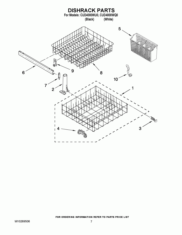 DISHRACK PARTS Diagram and Parts List for CUD4000WQ0  Crosley Dishwasher