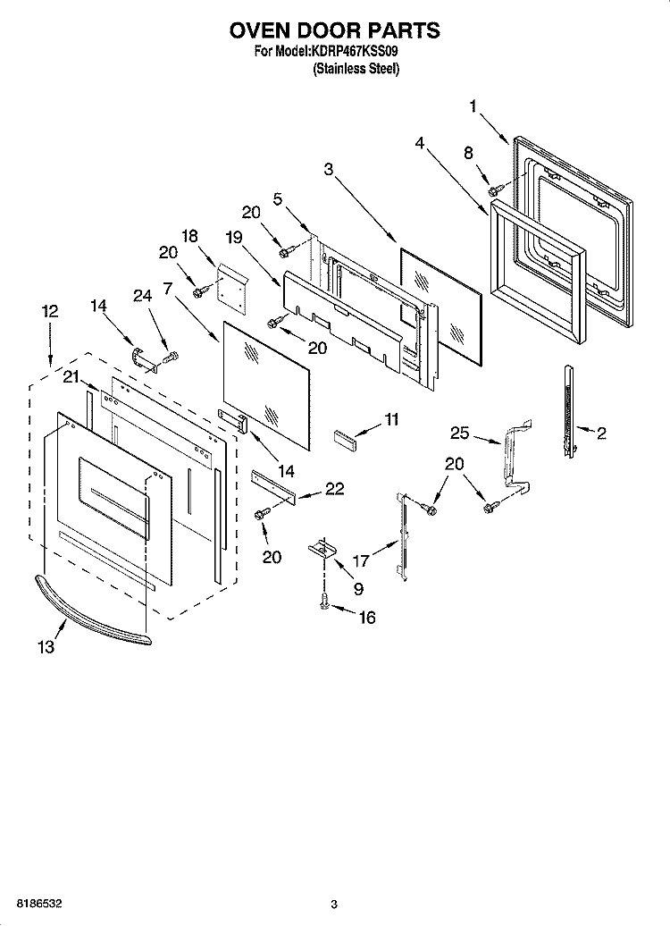 OVEN DOOR PARTS Diagram and Parts List for KDRP467KSS09  KitchenAid Range
