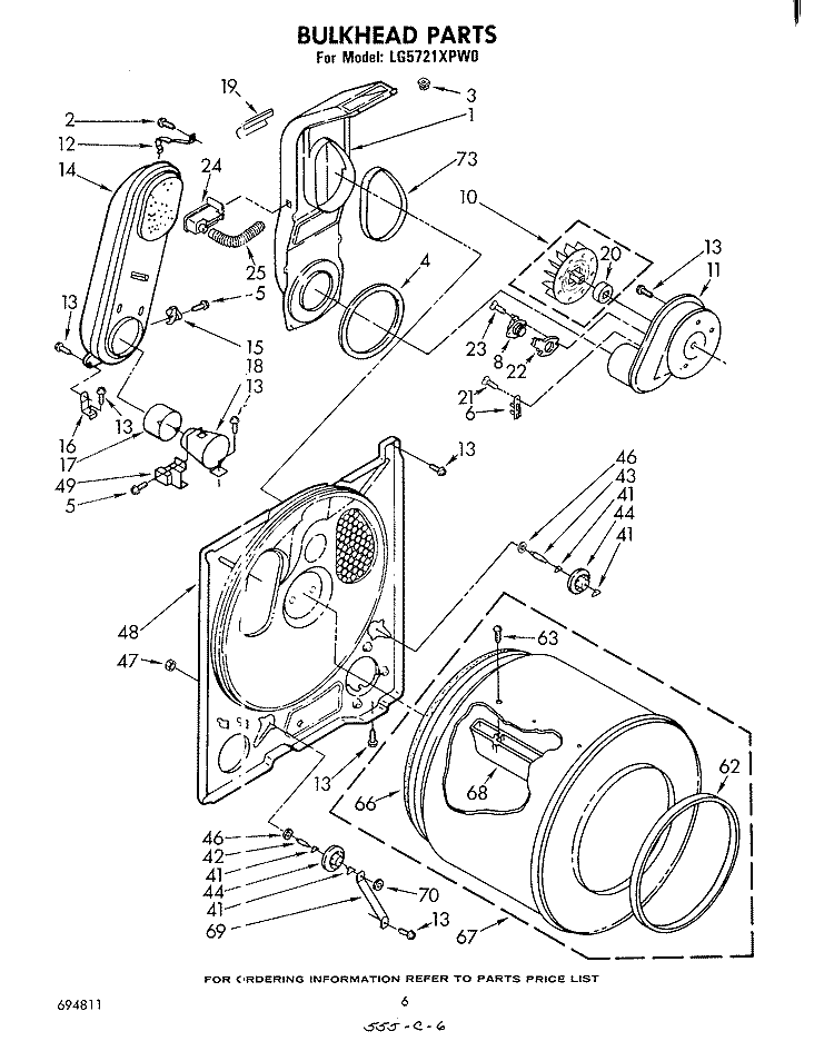 BULKHEAD Diagram and Parts List for LG5721XPW0  Whirlpool Dryer