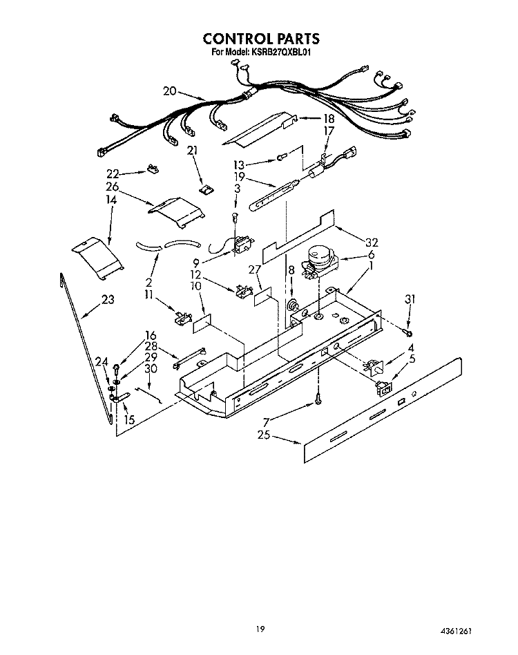 CONTROL Diagram and Parts List for KSRB27QXBL01  KitchenAid Refrigerator