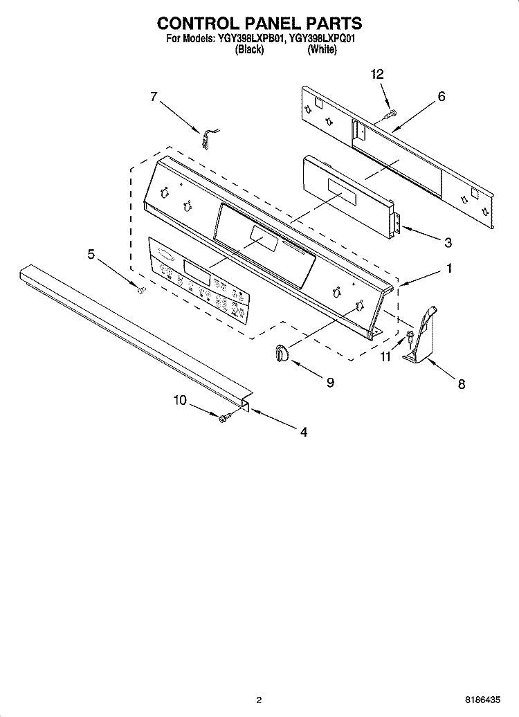 CONTROL PANEL PARTS Diagram and Parts List for YGY398LXPB01  Whirlpool Range