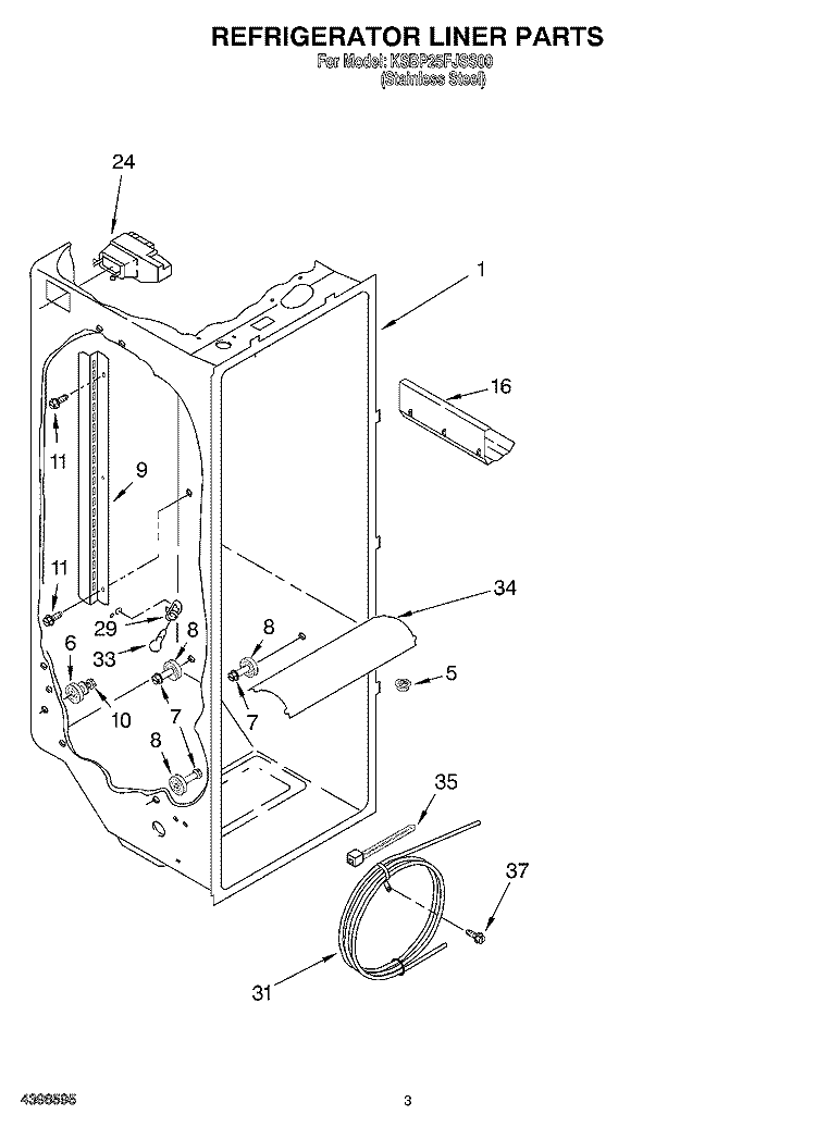 REFRIGERATOR LINER Diagram and Parts List for KSBP25FJSS00  KitchenAid Refrigerator