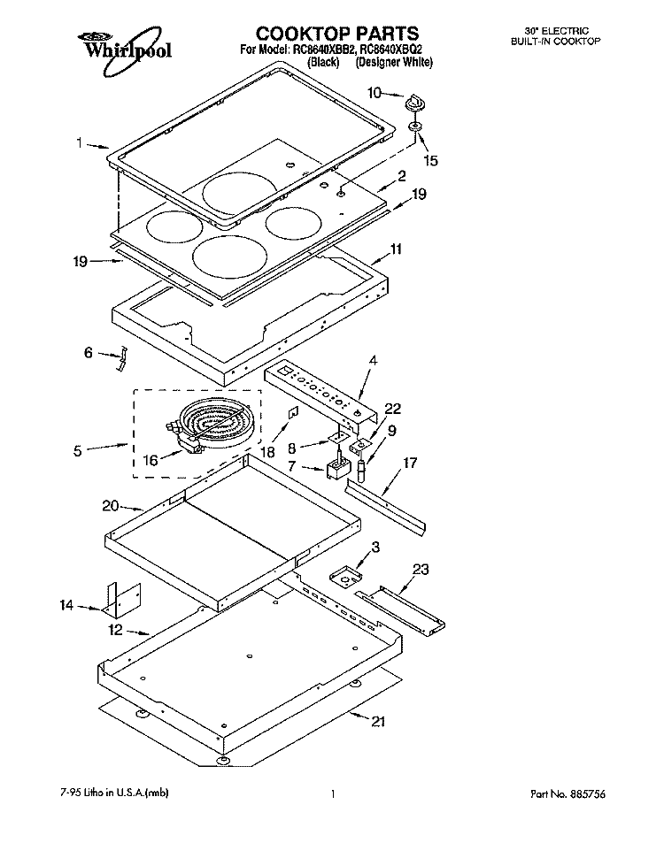 SECTION Diagram and Parts List for RC8640XBQ2  Whirlpool Cooktop