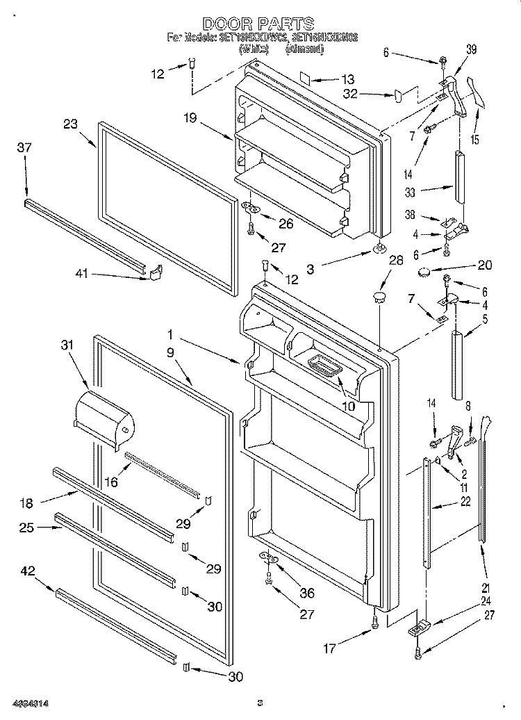 DOOR Diagram and Parts List for 3ET16NKXDN02  Whirlpool Refrigerator