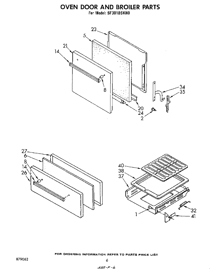OVEN DOOR AND BROILER Diagram and Parts List for SF301BSKN0  Whirlpool Range