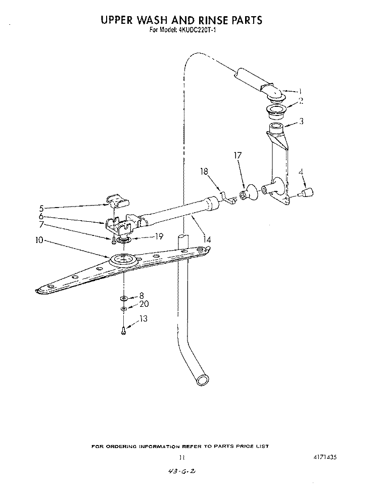 UPPER WASH AND RINSE Diagram and Parts List for 4KUDC220T1  KitchenAid Dishwasher