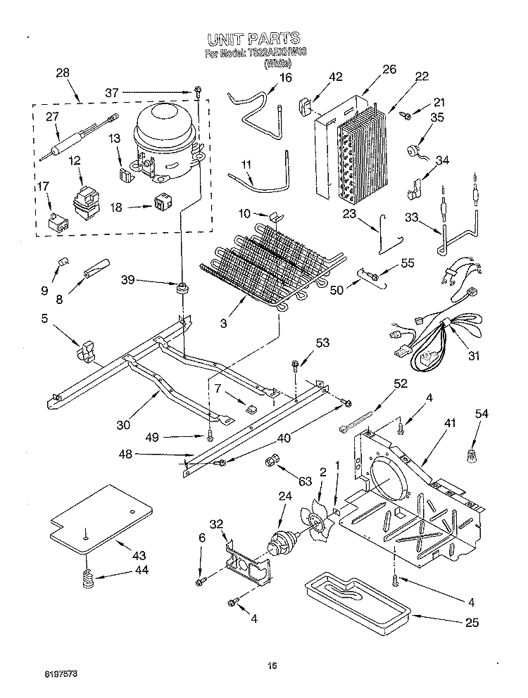 UNIT Diagram and Parts List for TS22AEXHW03  Whirlpool Refrigerator
