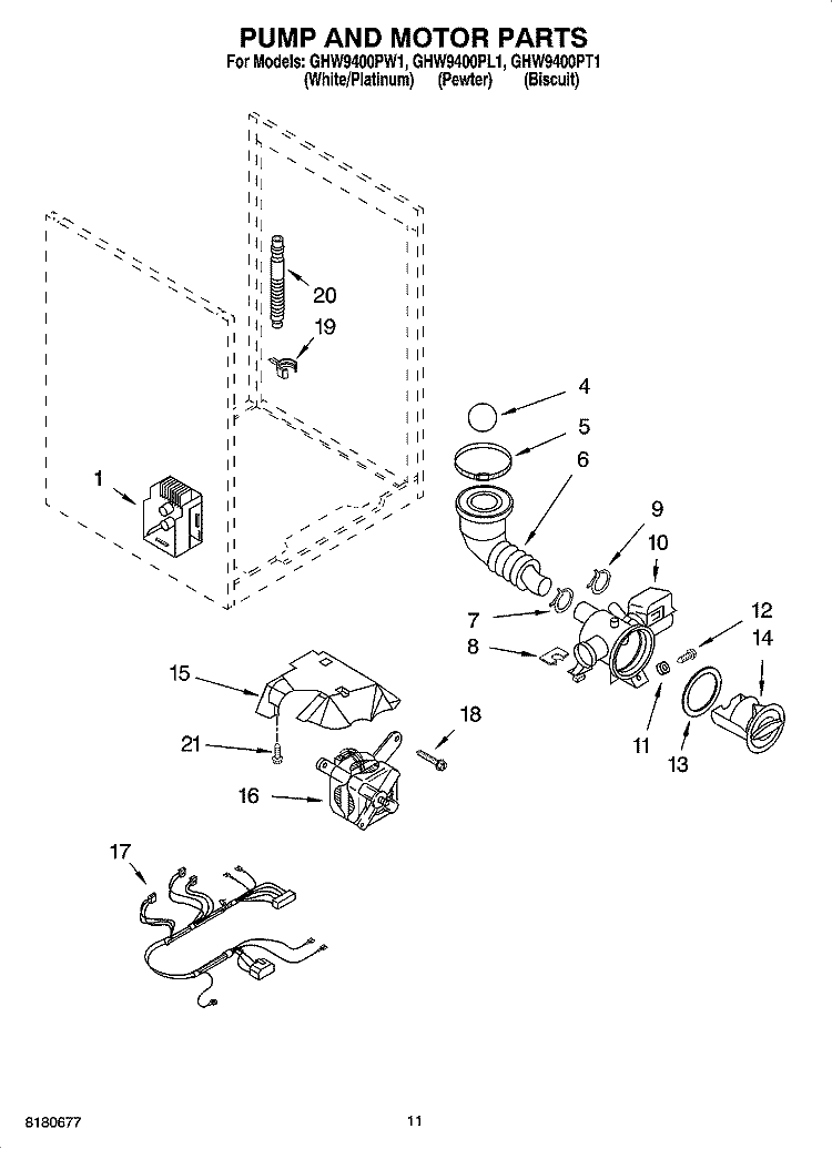 PUMP AND MOTOR PARTS, OPTIONAL PARTS (NOT INCLUDED) Diagram and Parts List for GHW9400PT1  Whirlpool Washer