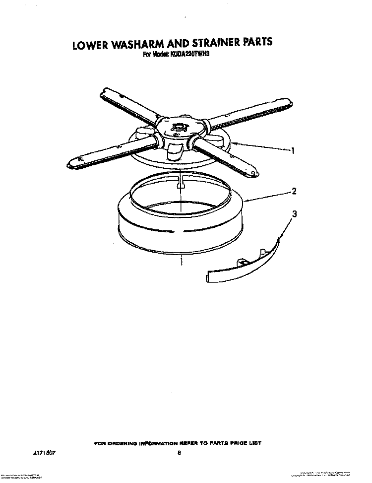 LOWER WASHARM AND STRAINER Diagram and Parts List for KUDA220TWH3  KitchenAid Dishwasher