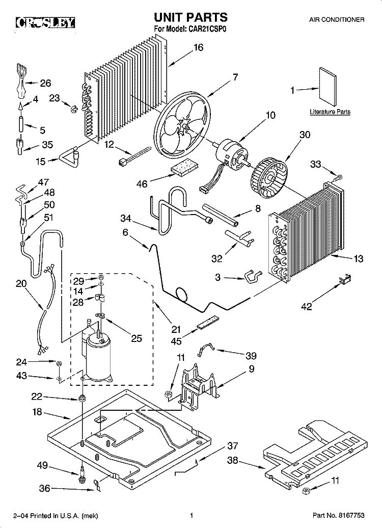 UNIT PARTS Diagram and Parts List for CAR21CSP0  Crosley Air Conditioner