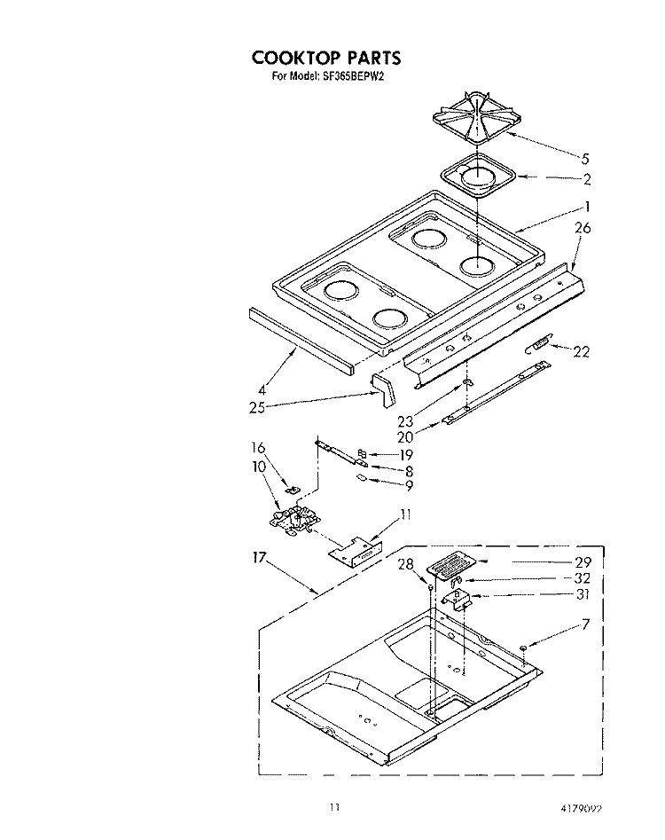 COOKTOP Diagram and Parts List for SF365BEPW2  Whirlpool Range
