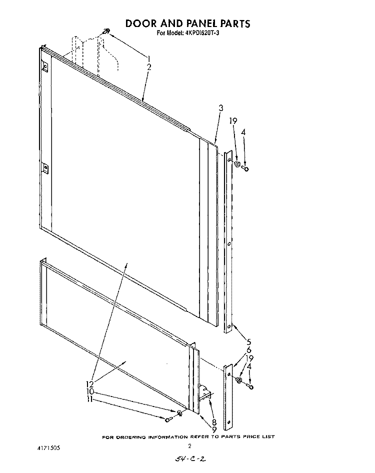 DOOR AND PANEL Diagram and Parts List for 4KPDI620T3  KitchenAid Dishwasher