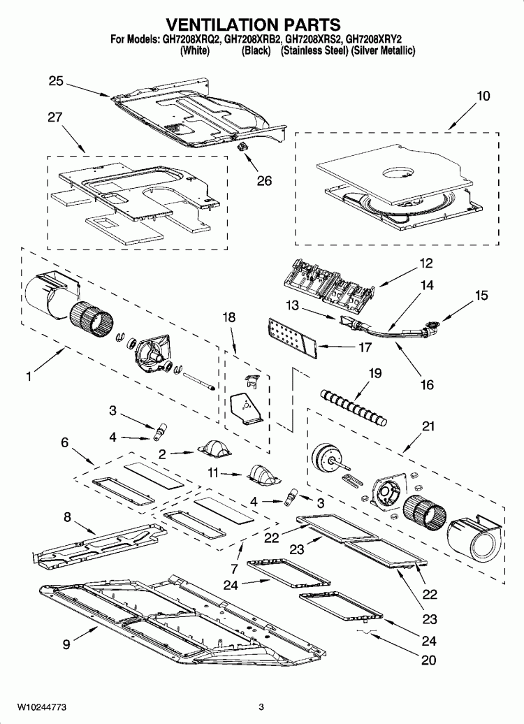 VENTILATION PARTS Diagram and Parts List for GH7208XRQ2  Whirlpool Microwave