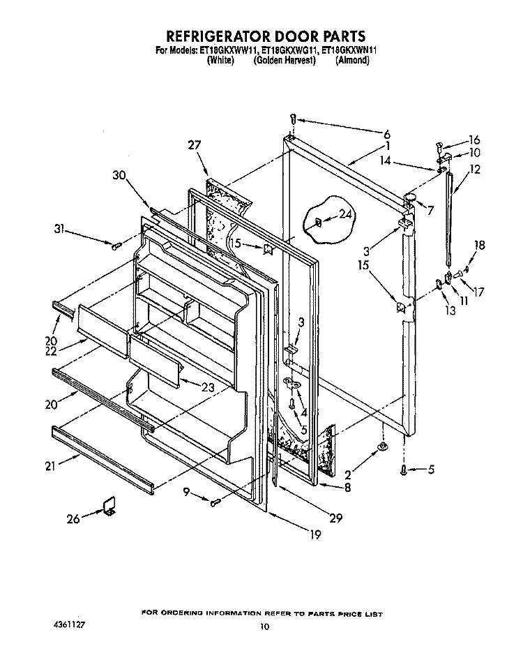 REFRIGERATOR DOOR, LIT/OPTIONAL Diagram and Parts List for ET18GKXWG11  Whirlpool Refrigerator