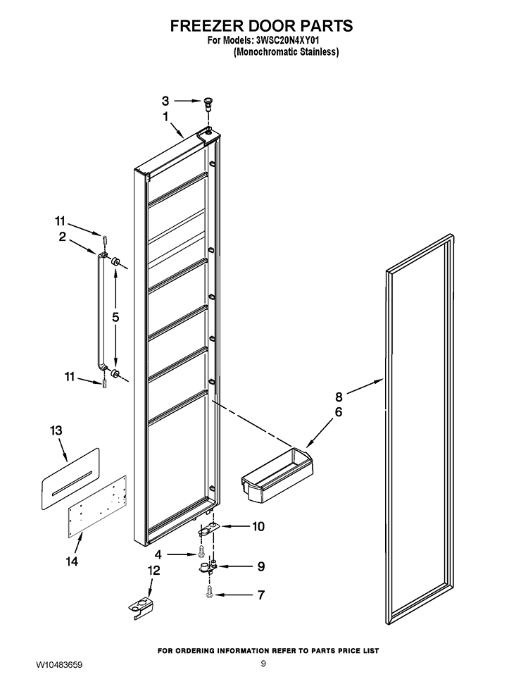 FREEZER DOOR PARTS Diagram and Parts List for 3WSC20N4XY01  Whirlpool Refrigerator