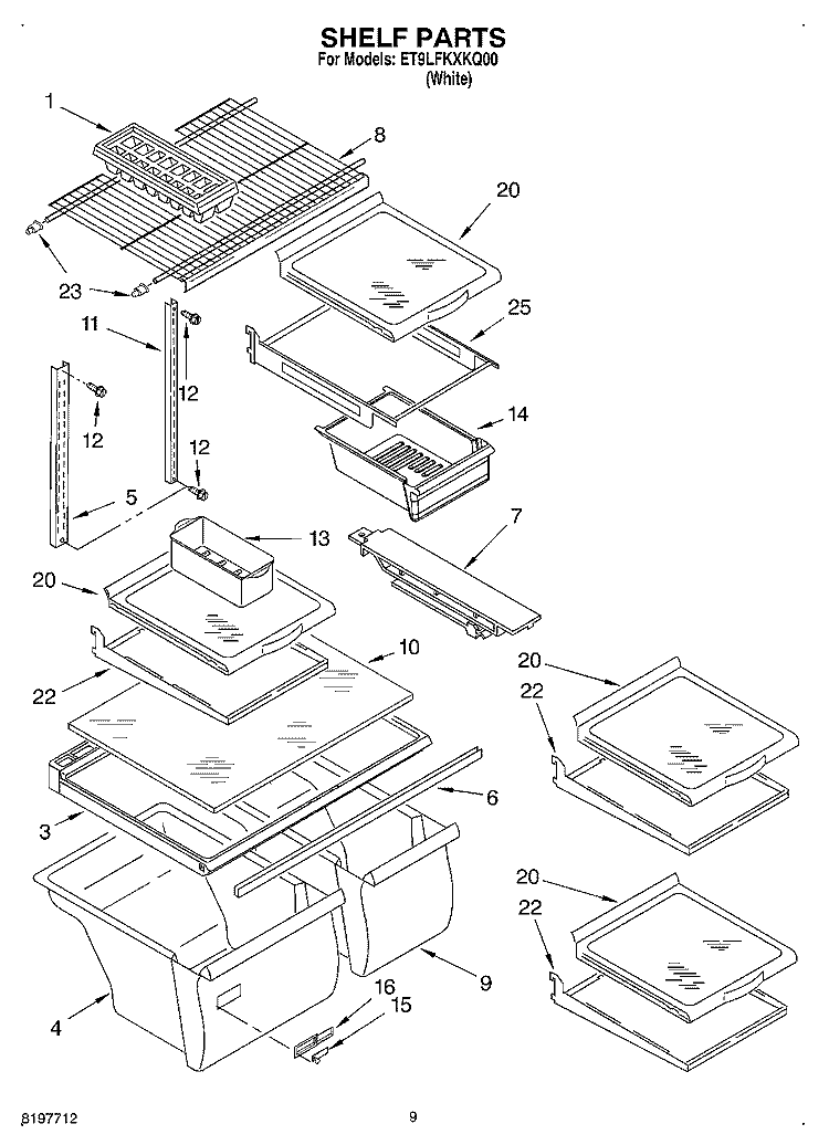 SHELF, OPTIONAL Diagram and Parts List for ET9LFKXKQ00  Whirlpool Refrigerator