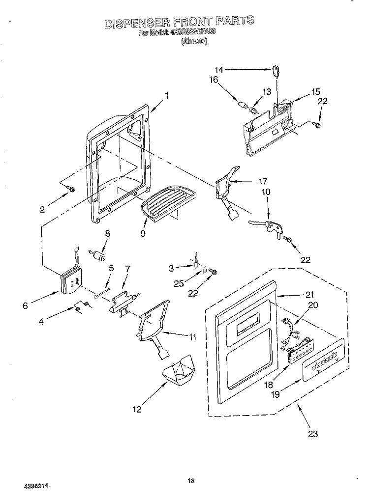 DISPENSER FRONT Diagram and Parts List for 4KSRS22QFA03  KitchenAid Refrigerator