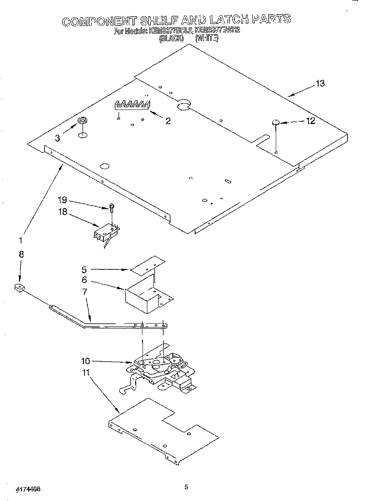 COMPONENT SHELF AND LATCH Diagram and Parts List for KEMS377BWH2  KitchenAid Wall Oven