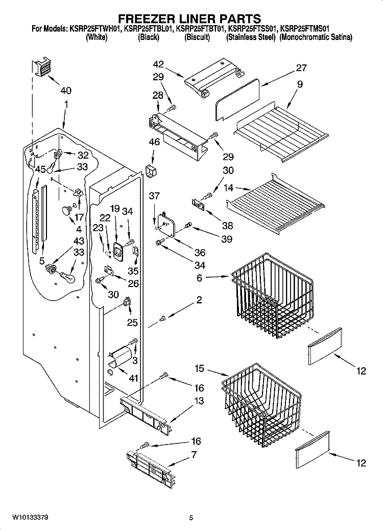 FREEZER LINER PARTS Diagram and Parts List for KSRP25FTSS01  KitchenAid Refrigerator