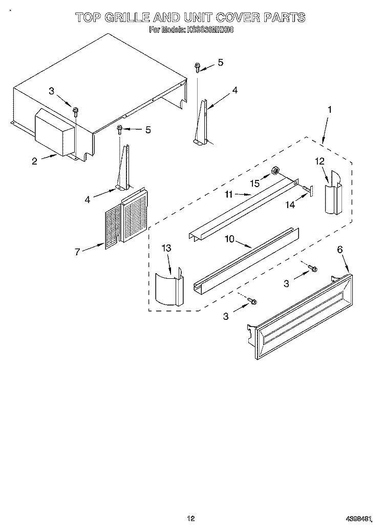 TOP GRILL AND UNIT COVER Diagram and Parts List for KSSS36MHX00  KitchenAid Refrigerator