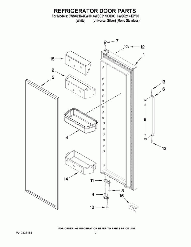 REFRIGERATOR DOOR PARTS Diagram and Parts List for 6WSC21N4XW00  Whirlpool Refrigerator