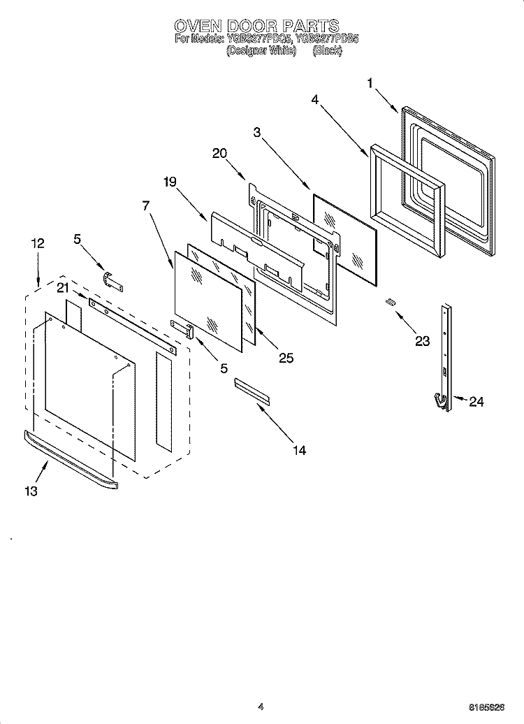 OVEN DOOR PARTS Diagram and Parts List for YGBS277PDB5  Whirlpool Wall Oven
