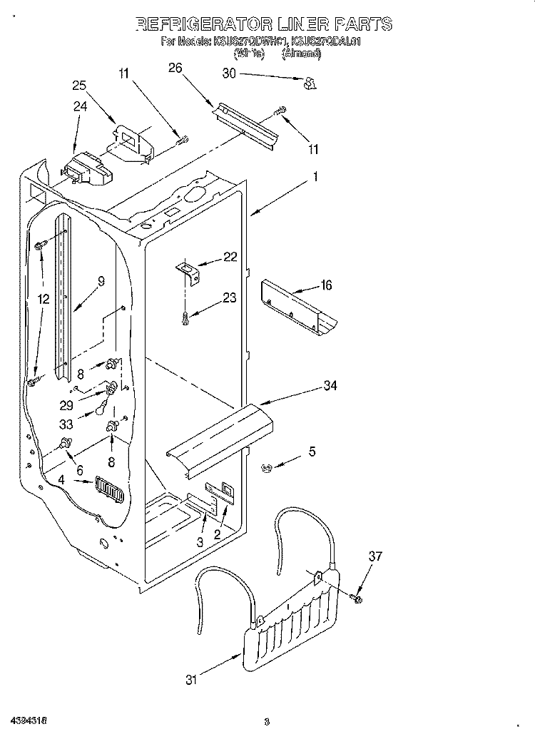 REFRIGERATOR LINER Diagram and Parts List for KSUS27QDAL01  KitchenAid Refrigerator