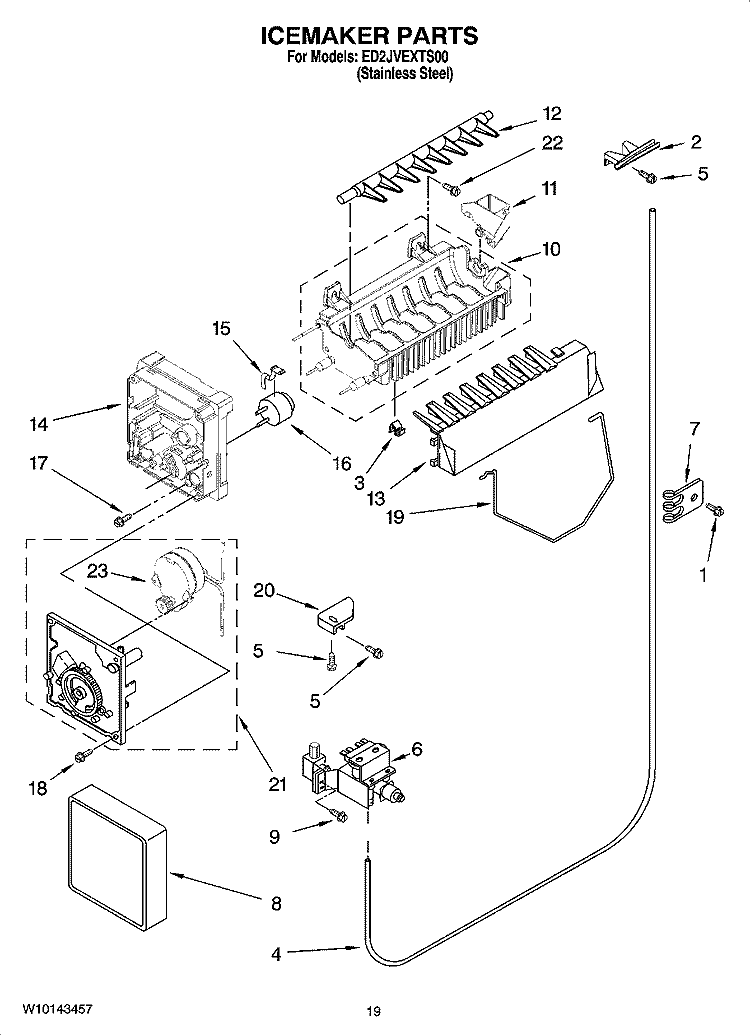 ICEMAKER PARTS, OPTIONAL PARTS (NOT INCLUDED) Diagram and Parts List for ED2JVEXTS00  Whirlpool Refrigerator