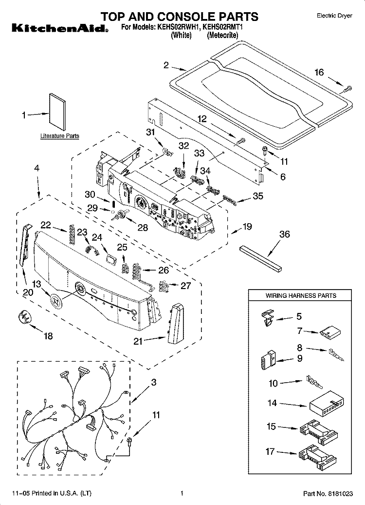 TOP AND CONSOLE PARTS Diagram and Parts List for KEHS02RMT1  KitchenAid Dryer