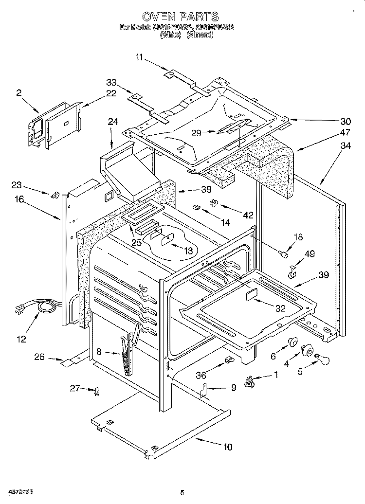 OVEN Diagram and Parts List for SF310PEAW2  Whirlpool Range