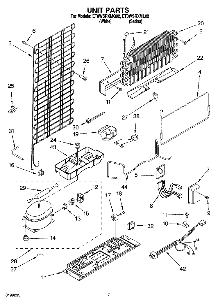 UNIT PARTS Diagram and Parts List for ET0WSRXML02  Whirlpool Refrigerator