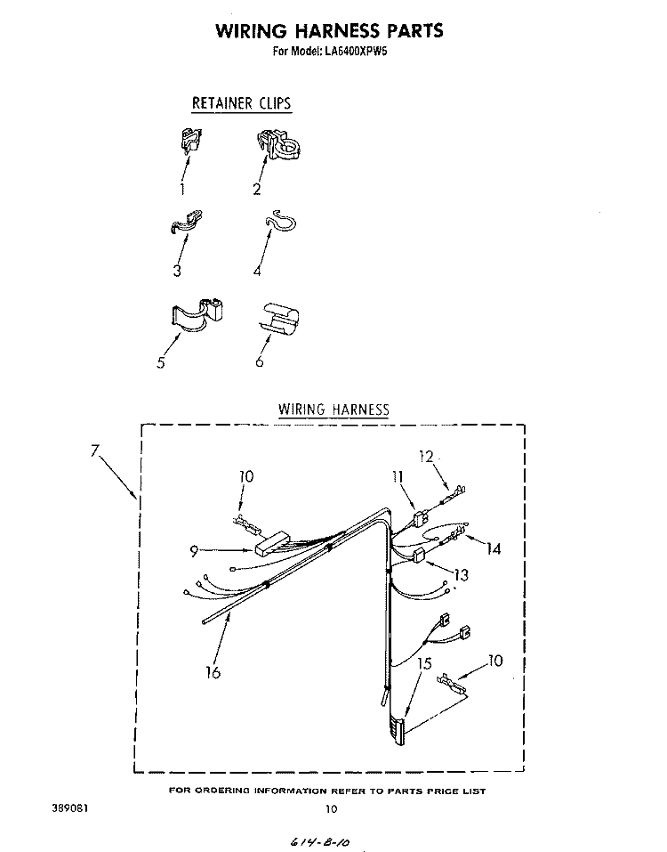 WIRING HARNESS Diagram and Parts List for LA6400XPW5  Whirlpool Washer