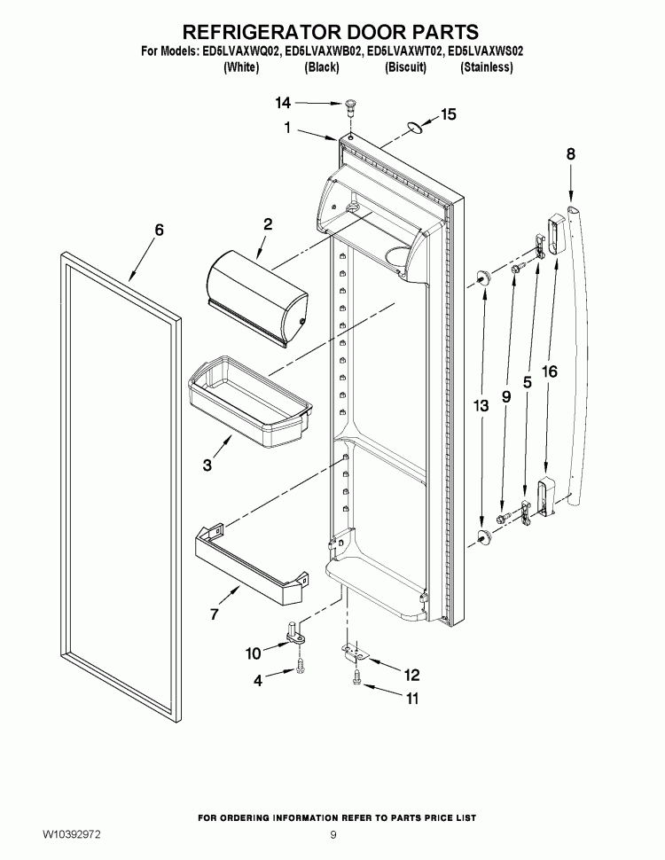 REFRIGERATOR DOOR PARTS Diagram and Parts List for ED5LVAXWB02  Whirlpool Refrigerator
