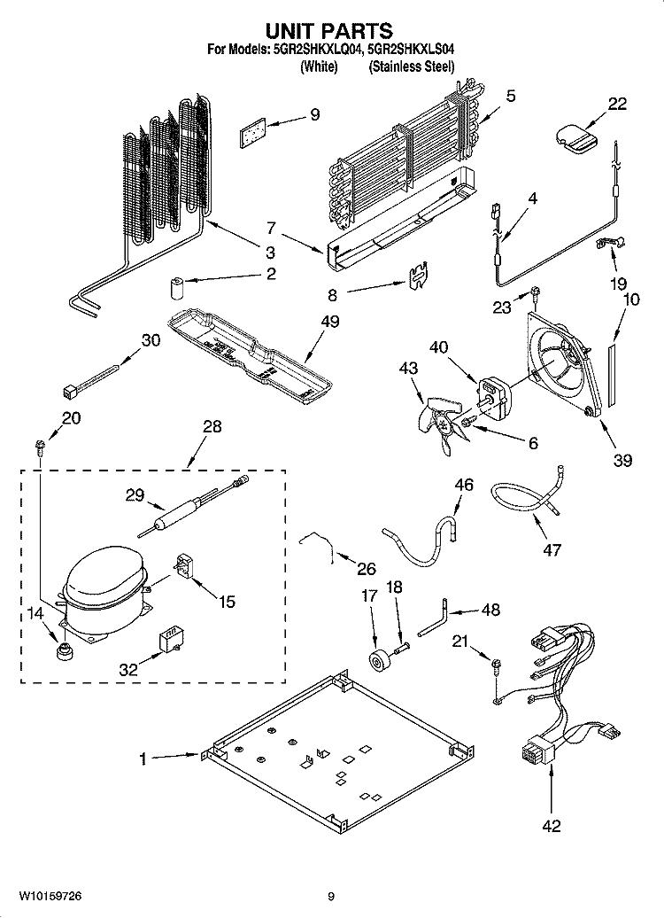 UNIT PARTS Diagram and Parts List for 5GR2SHKXLS04  Whirlpool Refrigerator