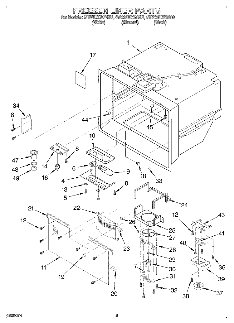 FREEZER LINER Diagram and Parts List for GB22DKXGN00  Whirlpool Refrigerator
